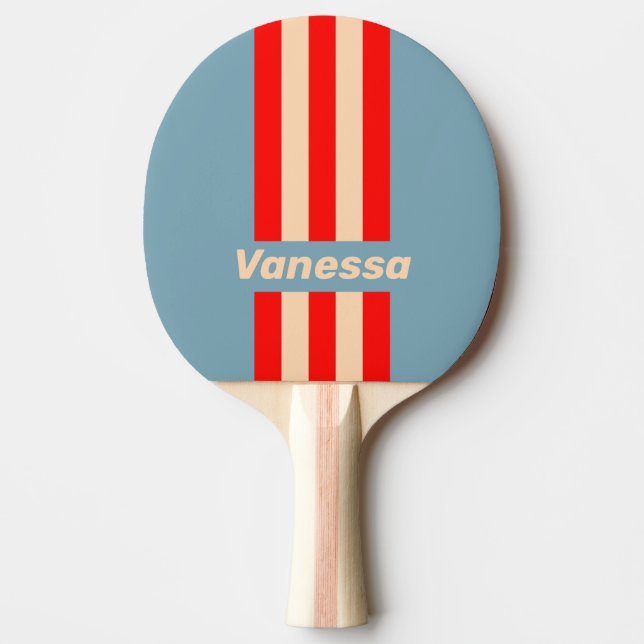 Raquete De Ping Pong Retro Ocean Horizon Pin Stripes with Name (Frente)