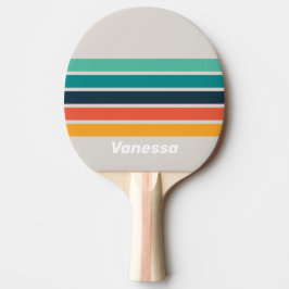Raquete De Ping Pong Retro Ocean Rainbow Across Striping with Name