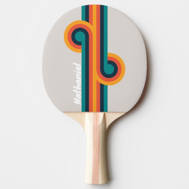 Raquete De Ping Pong Retro Ocean Rainbow Loop com Nome (Frente)