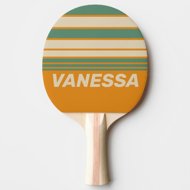 Raquete De Ping Pong Retro Orange Horizon Striping with Name (Frente)