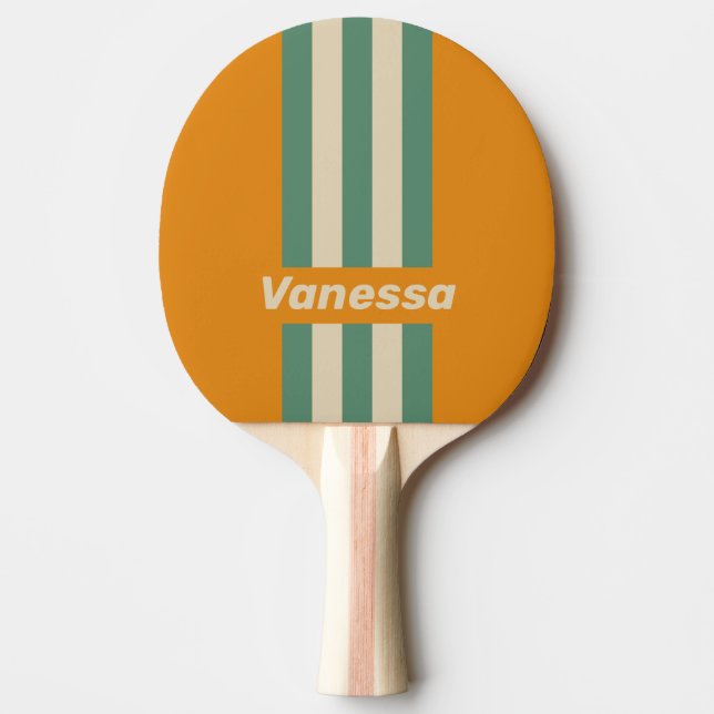 Raquete De Ping Pong Retro Orange Pin Stripes with Name (Frente)