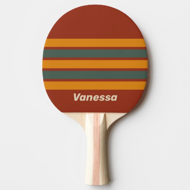 Raquete De Ping Pong Retro Orange Rust Across Striping with Name (Frente)