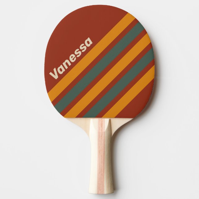 Raquete De Ping Pong Retro Orange Rust Angled Striping with Name (Frente)