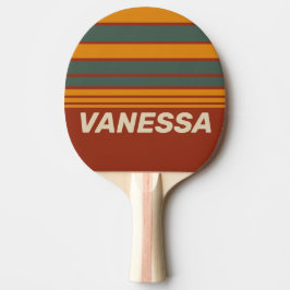 Raquete De Ping Pong Retro Orange Rust Horizon Striping with Name