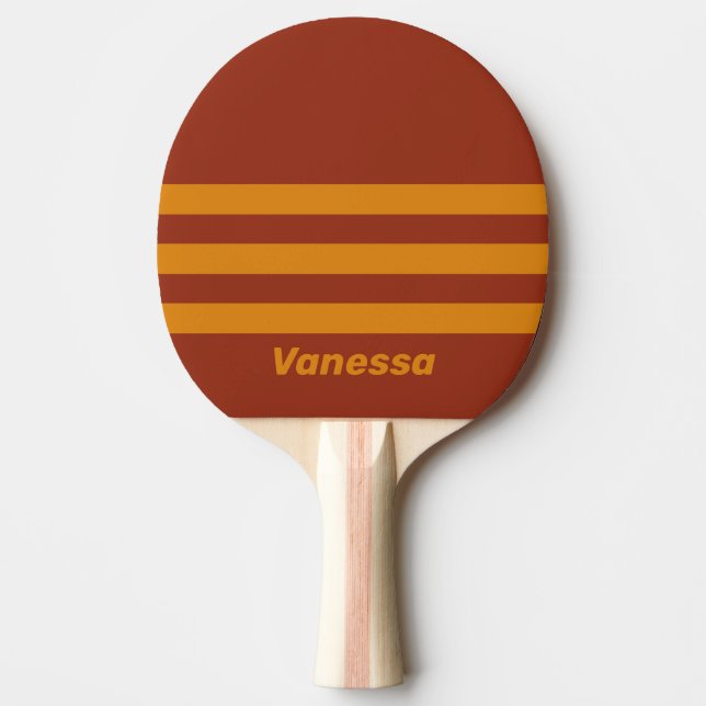 Raquete De Ping Pong Retro Orange Rust Three Across Striping with Name (Frente)