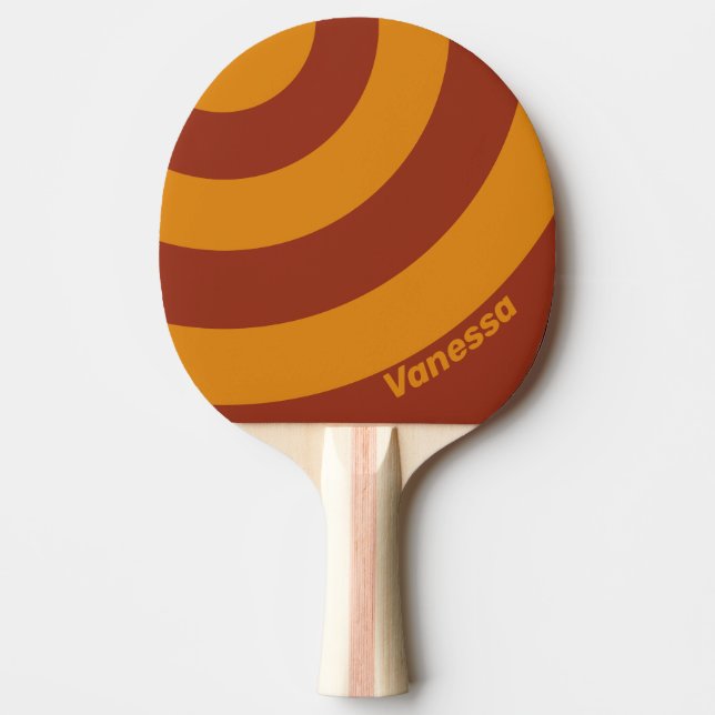 Raquete De Ping Pong Retro Orange Rust Three Circle Stripe with Name (Frente)