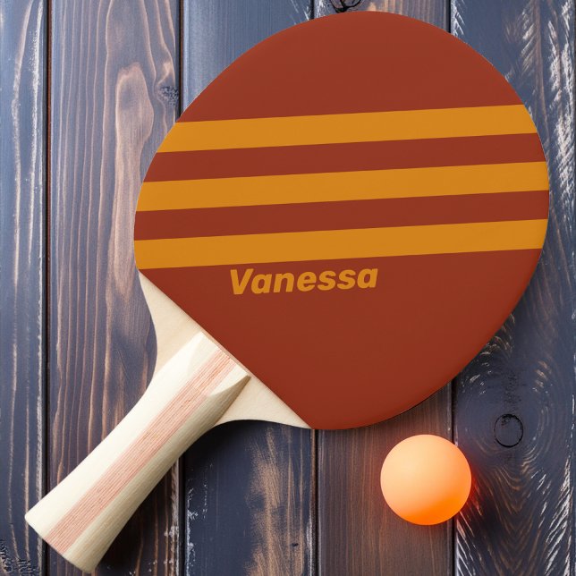 Raquete De Ping Pong Retro Orange Rust Três Fitas com Nome (Criador carregado)