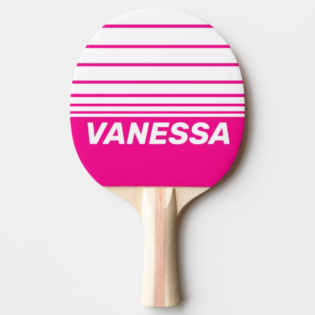 Raquete De Ping Pong Retro Pink Lollipop Horizon Striping with Name (Frente)