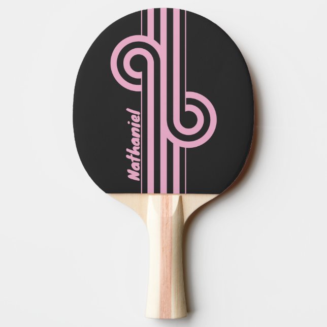 Raquete De Ping Pong Retro Pink Night Stripe Loop com Nome (Verso)