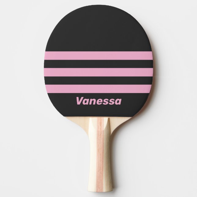 Raquete De Ping Pong Retro Pink Night Three Across Striping with Name (Frente)