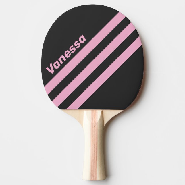Raquete De Ping Pong Retro Pink Night Three Angled Striping with Name (Frente)