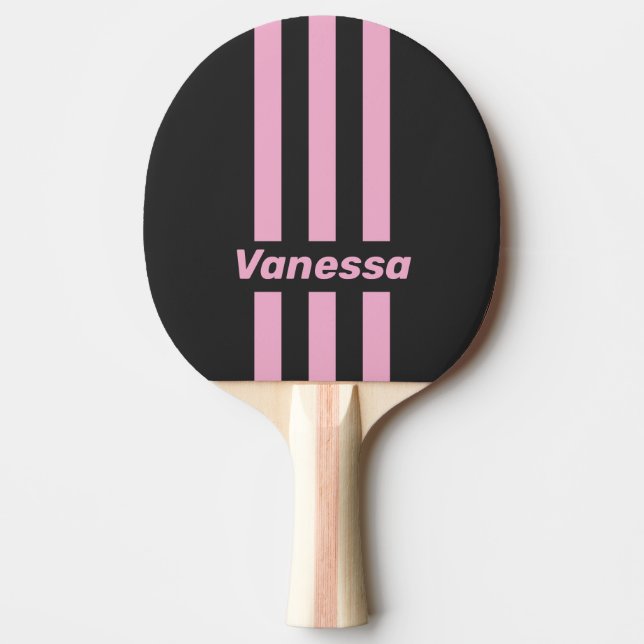 Raquete De Ping Pong Retro Pink Night Three Pin Stripes with Name (Frente)