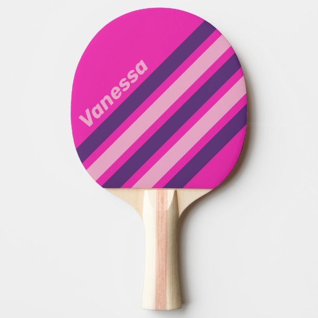 Raquete De Ping Pong Retro Pink Sky Angled Striping with Name (Frente)