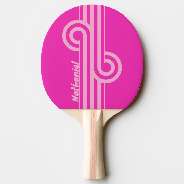 Raquete De Ping Pong Retro Pink Sky Dual Stripe Loop com Nome (Verso)