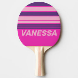 Raquete De Ping Pong Retro Pink Sky Horizon Striping with Name