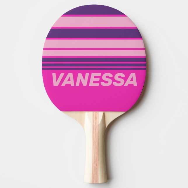 Raquete De Ping Pong Retro Pink Sky Horizon Striping with Name (Frente)