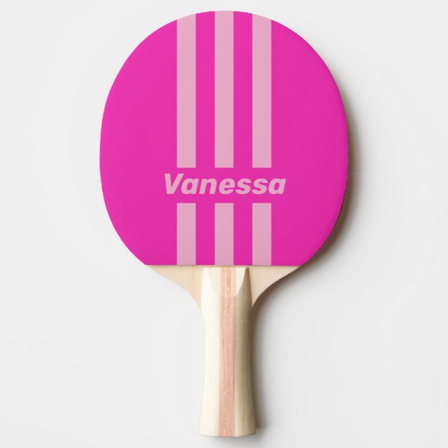 Raquete De Ping Pong Retro Pink Sky Three Pin Stripes with Name (Frente)