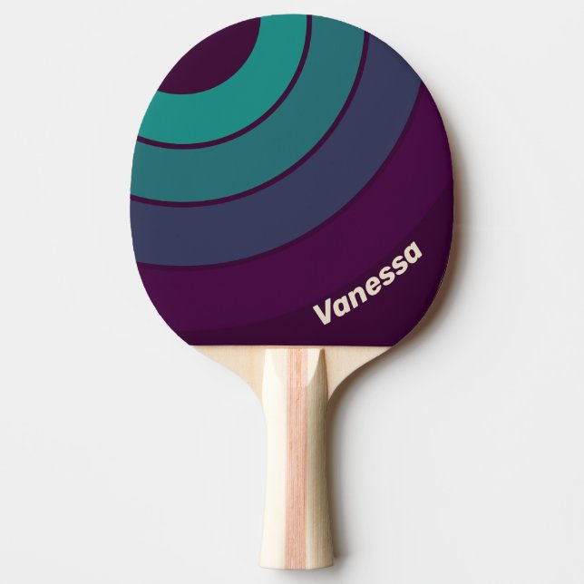 Raquete De Ping Pong Retro Purple Rainbow Circle Stripe with Name (Frente)