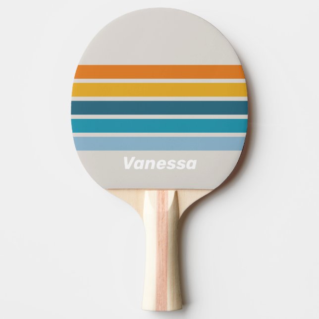Raquete De Ping Pong Retro Rainbow Across Striping with Name (Frente)