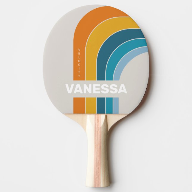 Raquete De Ping Pong Retro Rainbow Arch with Name (Frente)