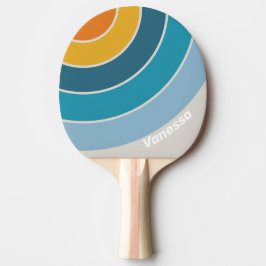 Raquete De Ping Pong Retro Rainbow Circle Stripe with Name