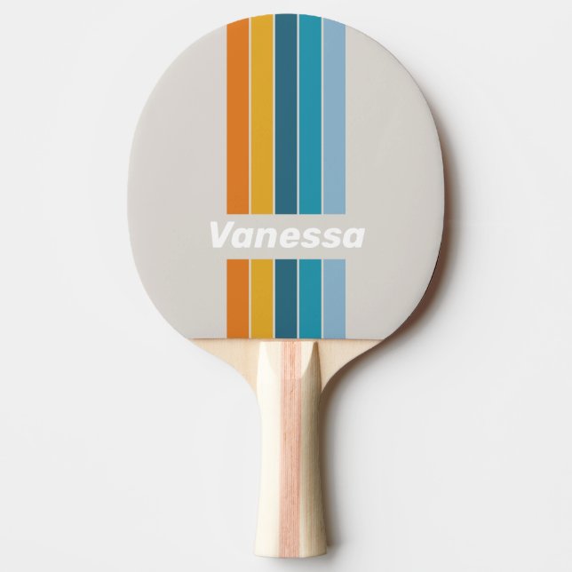 Raquete De Ping Pong Retro Rainbow Pin Striping with Name (Frente)
