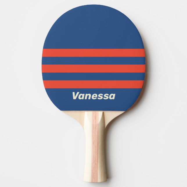 Raquete De Ping Pong Retro Red & Blue Three Across Striping with Name (Frente)