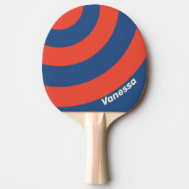 Raquete De Ping Pong Retro Red & Blue Three Circle Stripe with Name