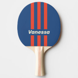 Raquete De Ping Pong Retro Red & Blue Three Pin Stripes with Name