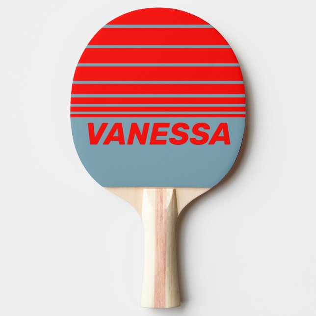 Raquete De Ping Pong Retro Red Sea Three Horizon Striping with Name (Frente)