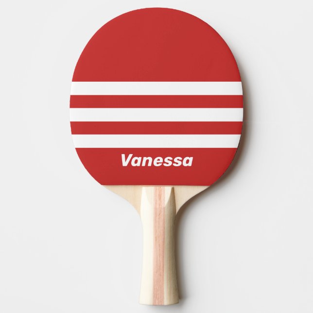 Raquete De Ping Pong Retro Red Three Across Striping with Name (Frente)