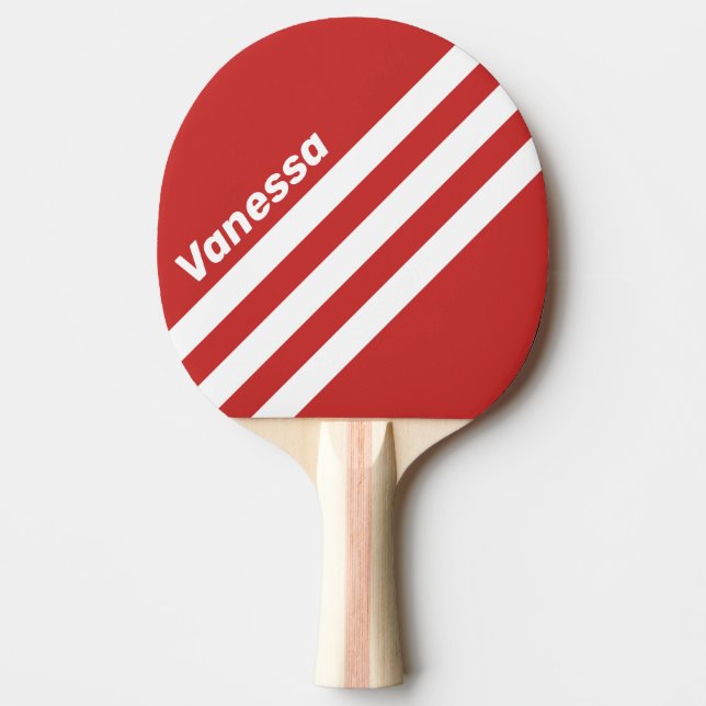 Raquete De Ping Pong Retro Red Three Angled Striping with Name (Frente)