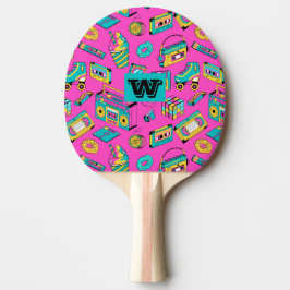 Raquete De Ping Pong Retro Rosa Neon 80s Brilhante Padrão Colorido