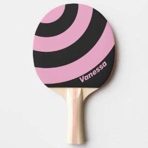Raquete De Ping Pong Retro Rosa Noite Três Círculos Listrado com Nome