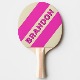 Raquete De Ping Pong Retro Rosa Três Listras Negritas com Nome