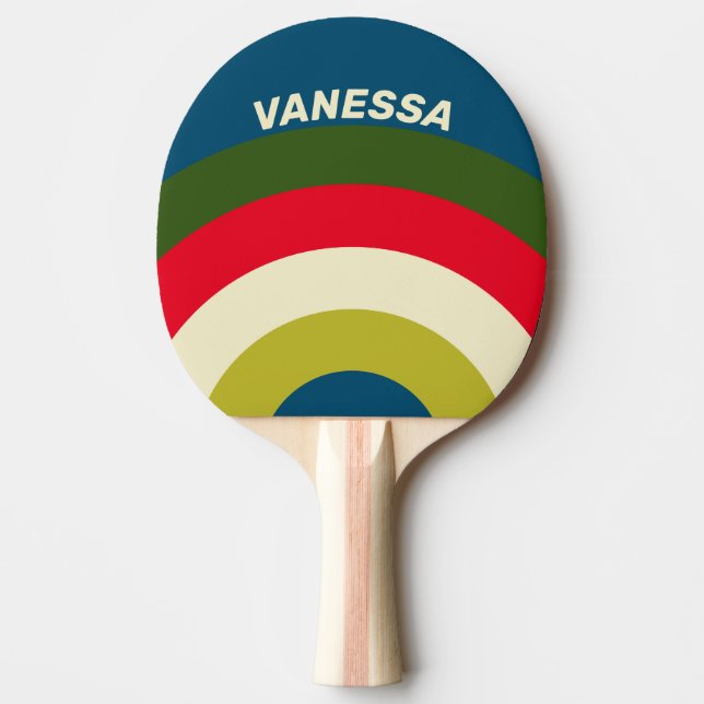 Raquete De Ping Pong Retro Rugby Rising Stripe with Name (Frente)