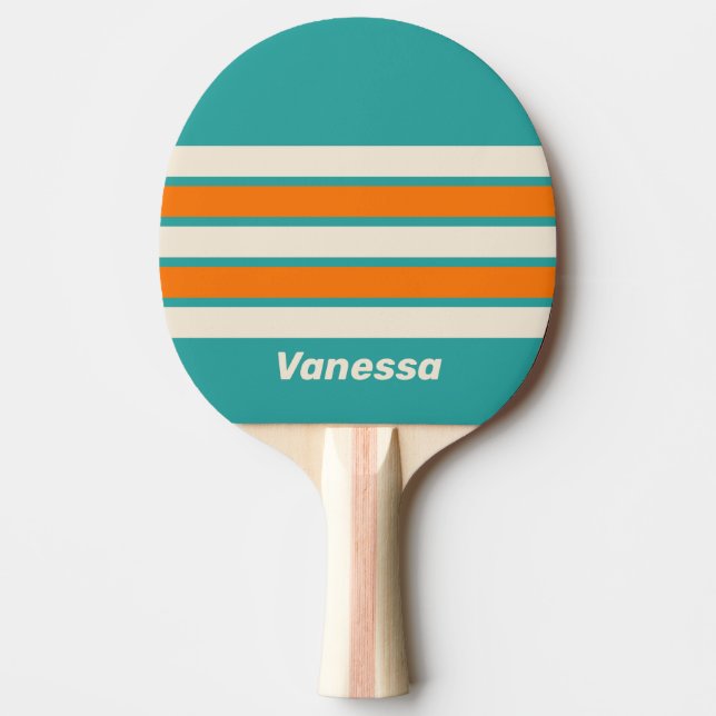 Raquete De Ping Pong Retro Sea Breeze Vibe Across Striping with Name (Frente)