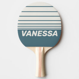Raquete De Ping Pong Retro Slate Gray Three Horizon Striping with Name