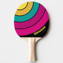 Raquete De Ping Pong Retro Striped Dark 80s Circle Stripe with Name