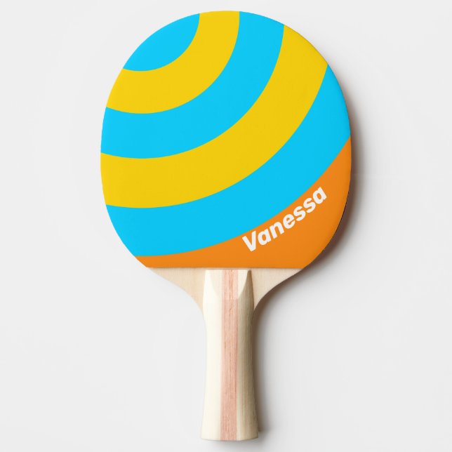 Raquete De Ping Pong Retro Summer Beach Circle Stripe with Name (Frente)