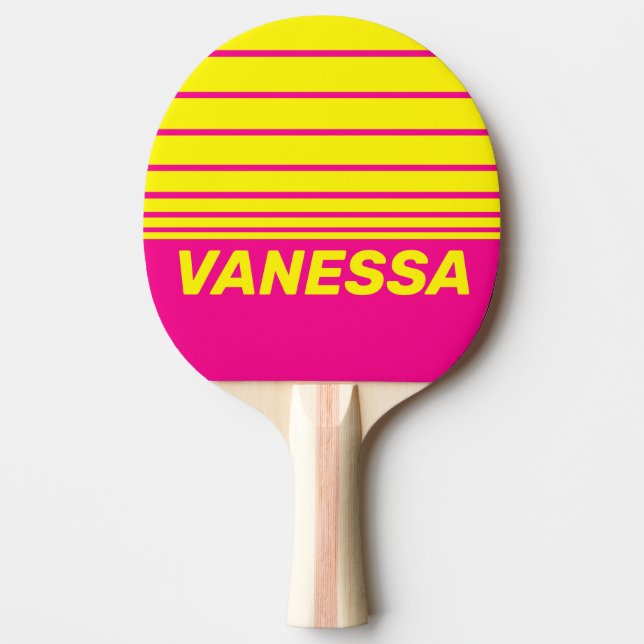 Raquete De Ping Pong Retro Sun Soaked Three Horizon Striping with Name (Frente)