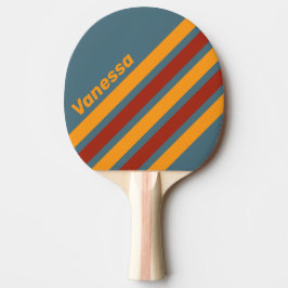 Raquete De Ping Pong Retro Sunrise on Slate Angled Striping with Name