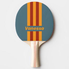 Raquete De Ping Pong Retro Sunrise on Slate Pin Stripes with Name
