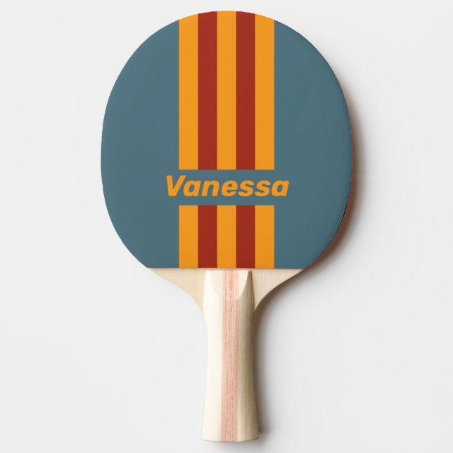 Raquete De Ping Pong Retro Sunrise on Slate Pin Stripes with Name (Frente)