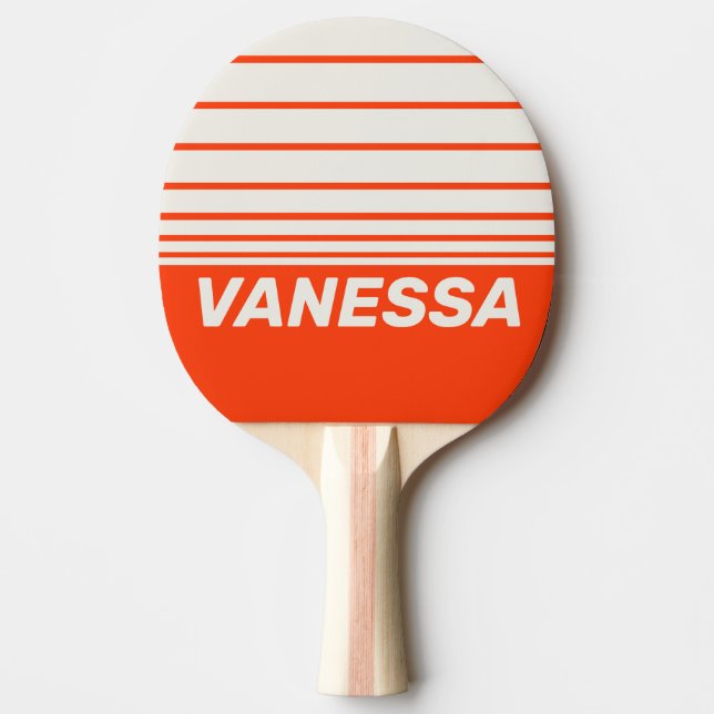 Raquete De Ping Pong Retro Sunset Orange Three Horizon Stripe with Name (Frente)
