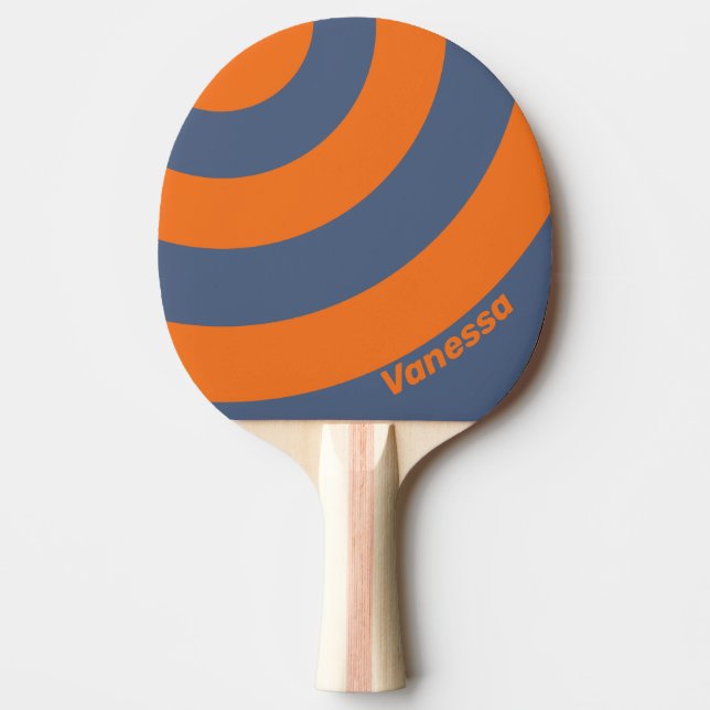 Raquete De Ping Pong Retro Sunset Shoreline Three Circle Stripe & Name (Frente)