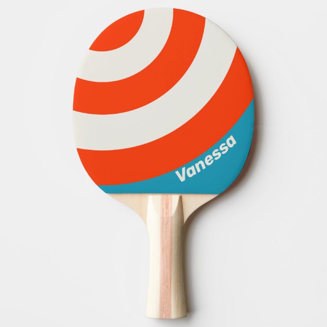 Raquete De Ping Pong Retro Sunset Tide Rush Circle Stripe with Name (Frente)