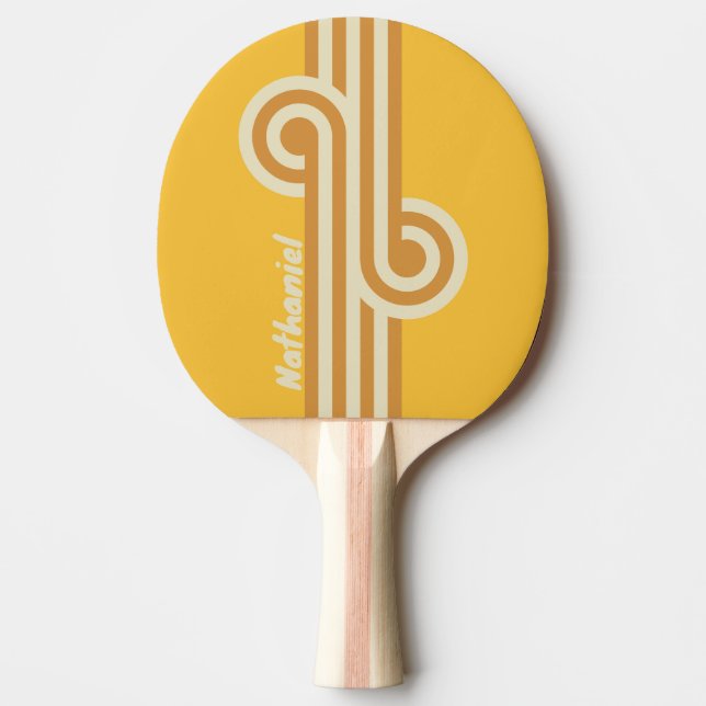 Raquete De Ping Pong Retro Sunshine Mostarda Loop com Nome (Frente)