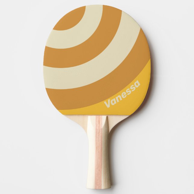 Raquete De Ping Pong Retro Sunshine Mustard Circle Stripe with Name (Frente)