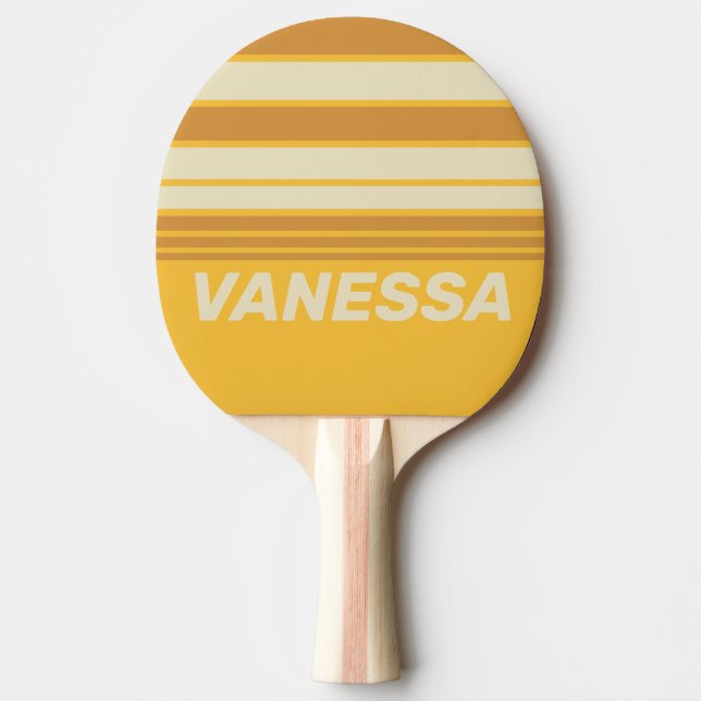 Raquete De Ping Pong Retro Sunshine Mustard Horizon Striping with Name (Frente)